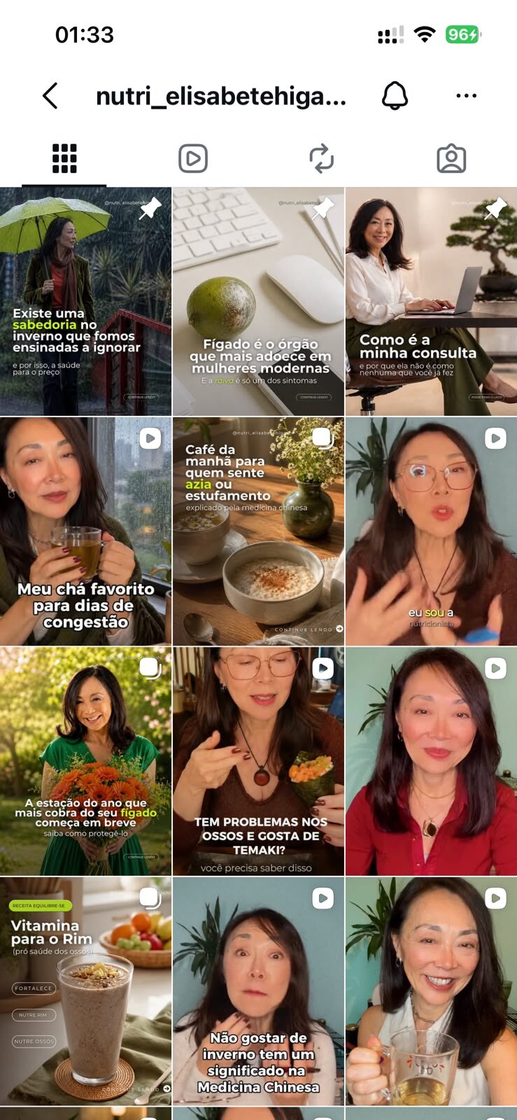 Perfil da nutricionista Elisabete no Instagram